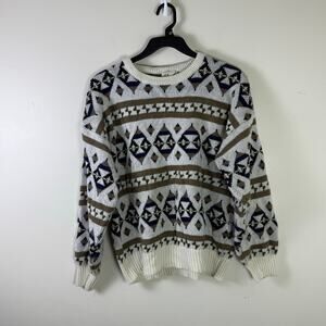Vtg Apparel Workshop Sweater Adult XL Beige Houndstooth Long Sleeve Mens